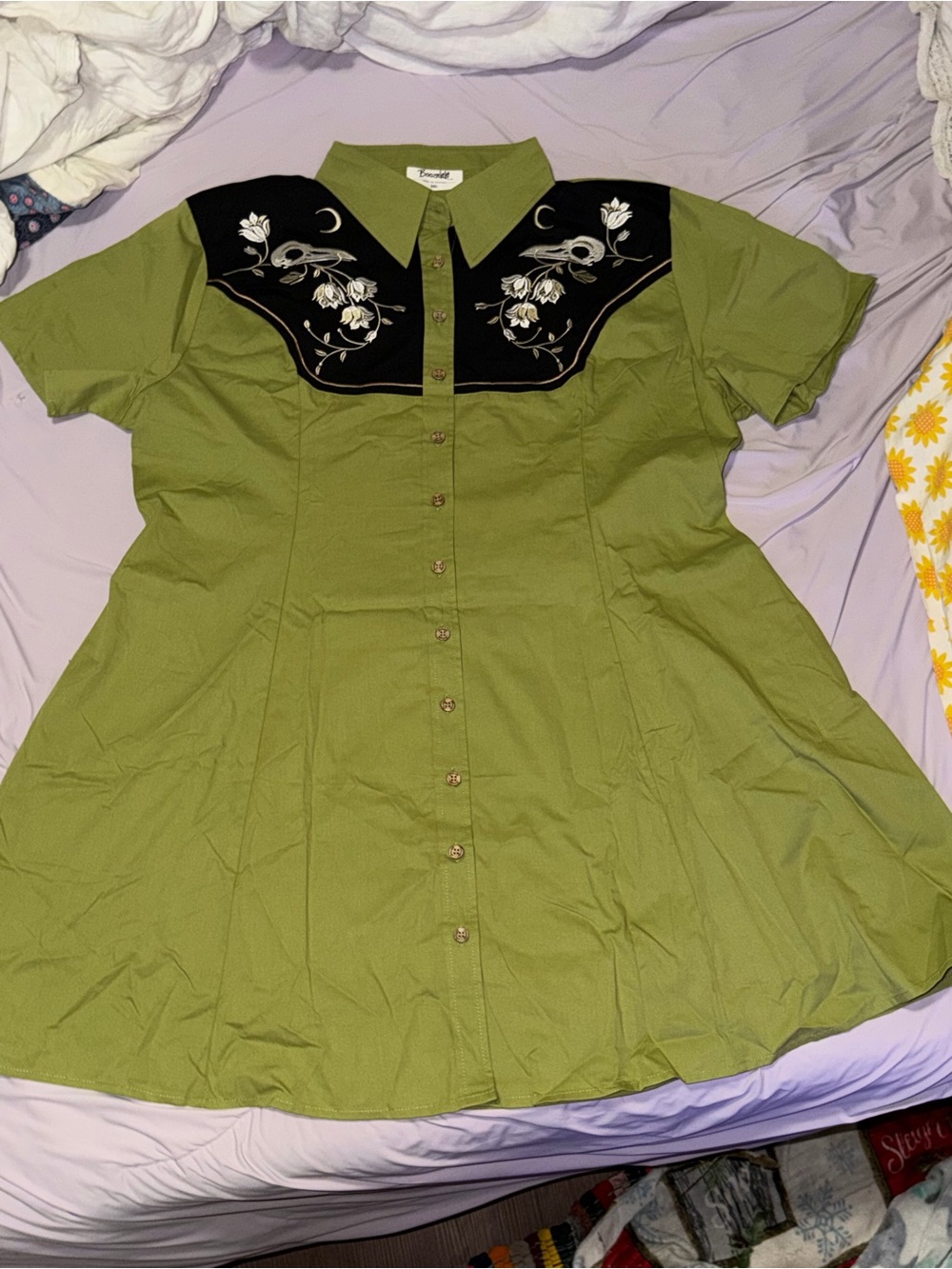 Gothic green and black dress with crow skull